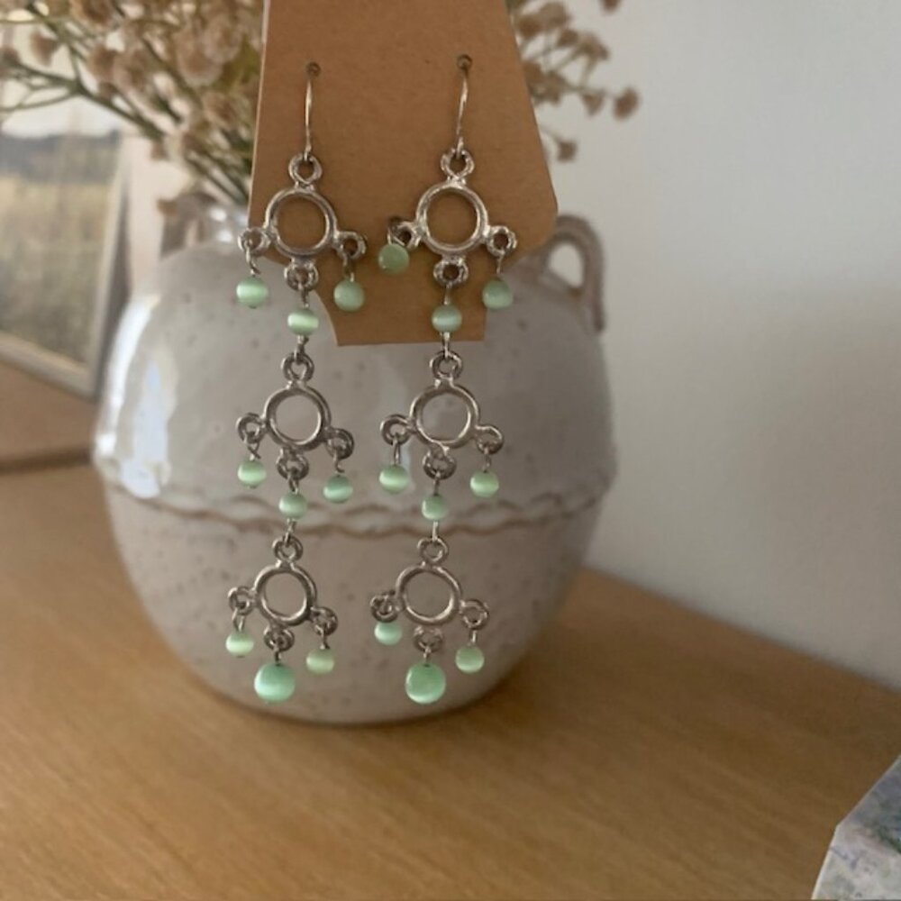 Mint Green Fiber Optic Bead Chandelier Earrings | Fairycore Boho